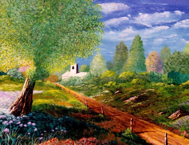 Beautiful spring landscape with old farm road